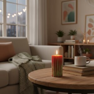 Green Pillar Candle with Red Twist