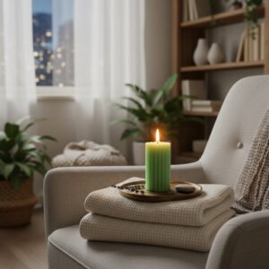 Green Pillar Lemon Fragrance Candle