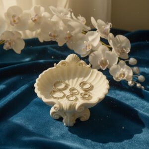 Seashell-Shaped White Jewelry Tray