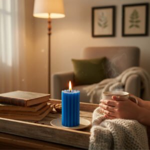 Blue Lavender Pillar Candle