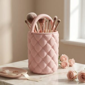 Quilted Makeup Brush Holder Cosmetic Organizer for Vanity