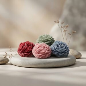 Set of 4 Rose Flower Candles – Red, Pink, Green, Blue Decorative Gift Set