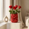 Decorative Rose Flower Pot with Elegant Bow for Home and Gift