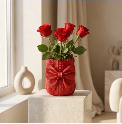 Decorative Rose Flower Pot with Elegant Bow for Home and Gift
