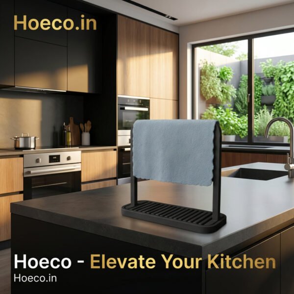 Hoeco 2-in-1 Premium Sink Caddy | Integrated Dish Cloth Drying Rail & Slotted Sponge Tray | Matte Black Rust-Proof Kitchen Organizer