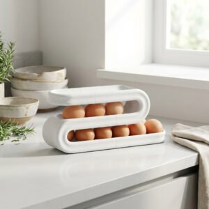 Hoeco Modern S-Curve Egg Dispenser | Sculptural Countertop Egg Holder | Minimalist Space-Saving Kitchen Organizer | Stone White