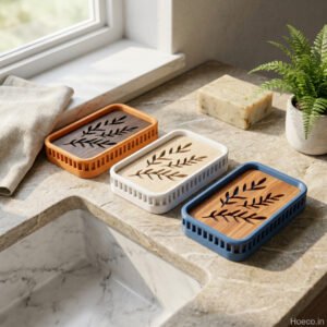 Hoeco Set of 3 Botanical Leaf Soap Dish | Ventilated Soap Saver | Modern Dual-Tone Bathroom Organizer | Rust-Proof & Easy Clean