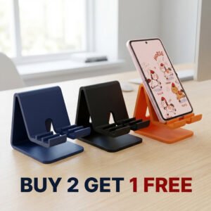 Hoeco 3 Smartphone Stand | Minimalist Desktop Cradle for iPhones & Android | Navy Blue, Matte Black, Vibrant Orange