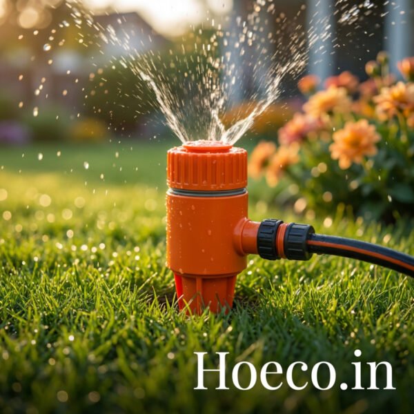 Hoeco Precision Garden Lawnmower Sprinkler | 360° Circular Irrigation System | High-Visibility Orange | Durable Weather-Resistant Ground Spike