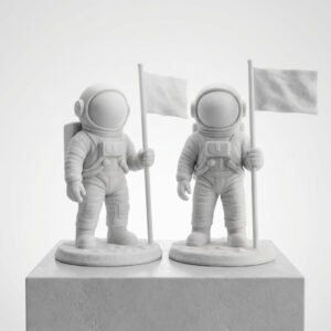 Hoeco Set of 2 Lunar Explorer Astronaut Figurine | Minimalist Space Discovery Sculpture | DIY Paintable Collector's Piece | Matte Stone White
