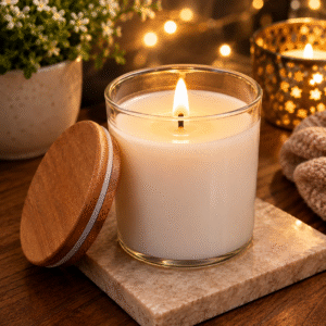 White Glass Jar Candle with white wax for elegant home decor