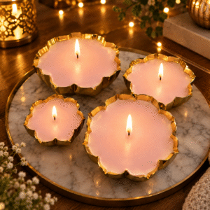 Golden Steel Candle Holders set of 4 flower-shaped small to large