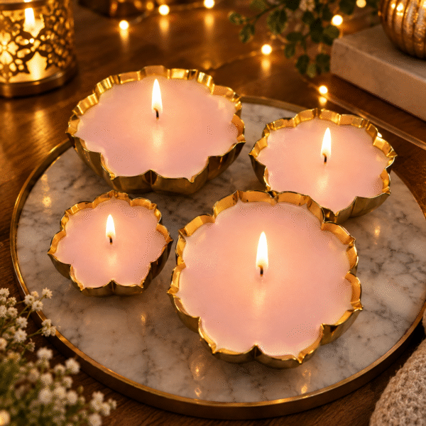 Golden Steel Candle Holders set of 4 flower-shaped small to large