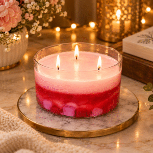 Heart Melt Candle love-inspired 3-wick candle with pink and red hearts