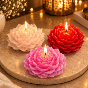 Rose Flower Candles set of 3 pink red and white floral candles