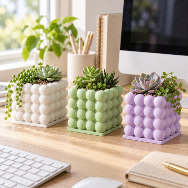 BubbleBloom Bubble Cube Planter – White, Pastel Mint & Pastel Purple